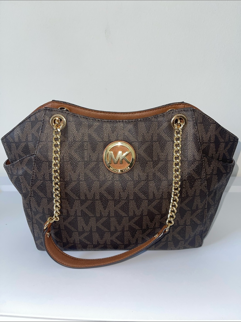 Michael Kors Brown Monogram Chain-Handle Tote
